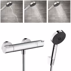 Profitez d'un confort de douche inégalé avec ce Set Mitigeur thermostatique douche + Douchette à main XXL 105mm avec 3 jets + ...