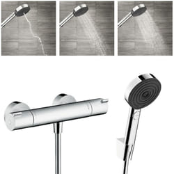 Hansgrohe - Ecostat Mitigeur thermostatique douche + Douchette à main xxl 105mm 3 jets, Flexible de douche 125cm, support mural