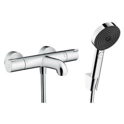 Ecostat Set Mitigeur Thermostatique bain/douche + Douchette à main 105mm 3 jets + Flexible douche 160cm + Support mural, Chrome - Hansgrohe