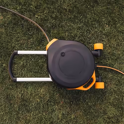 Fiskars 1025933 enrouleur de tuyau d'arrosoir de jardin Enrouleur posé au sol Automatique Noir, Orange