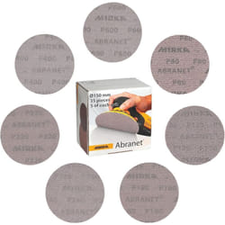 Mirka Abranet Disques abrasifs filet Ø 150mm autoagrippant / Mix-Pack 5 de chaque grain 80, 120, 180, 240, 320, 400, 600 / 35 pcs / Pour toutes les