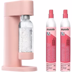 Machine à eau pétillante MYSODA Woody Pink - Pack 2 cylindres CO2 60L + bouteille 1L de gazéification