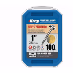 Vis zinc KREG 25 mm avec filetage grossier - Boite de 100 vis - SML-C1 - Vis en zinc, tête à rondelle, pas de vis grossier po ...