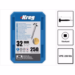 Contenu du paquet: - 250x KREG Pocket-Hole Vis en acier zingué avec tête rondelle 32mm avec filetage fin ( SML-F125-250 ) - 1 ...