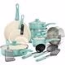 Batterie de Cuisine - GREENLIFE - Soft Grip - Antiadhésive sans PFAS - 16 pièces - Turquoise
