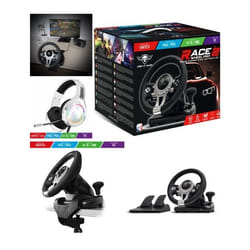 Volant et Pédales de Jeu Vidéo - SPIRIT OF GAMER - PRO Race - Compatible Xbox PS4 PC - Casque H8B - Stéréo 2.0