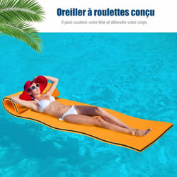 Tapis Flottant en Mousse xpe 210x66CM 3 Couches avec Attache Elastique 1,5M Capacité Portante 60KG pour Piscine/Plage Orange - Costway