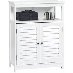 Costway - Meuble Salle de Bain/Rangement de Salle de Bain-2 Portes Persiennes-Etagère réglable-Dispostif Anti-basculement-60x30,5x80cm Blanc