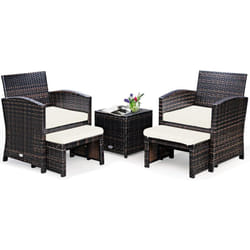 Ensemble Meuble de Salon 5PCS, Salon de Jardin en Rotin pe pour Véranda, Patio, Balcon,Piscine Terrasse Blanc - Costway