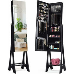 Armoire à Bijoux avec 12 led Sur Pied Doublure Intérieure en Velours Angle Réglable 36 × 33,4 x 154 cm Noir - Costway