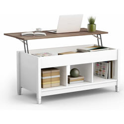 Table Basse avec Plateau Relevable,3 Compartiments Ouverts pour Rangement Polyvalents pour Salon, Bureau Blanc - Costway