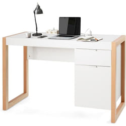 Costway - Bureau Informatique Style Moderne 112,5 x 50 x 75 cm 2 Tiroirs,Table d'Etude pour Chambre de Bureau à Domicile en mdf