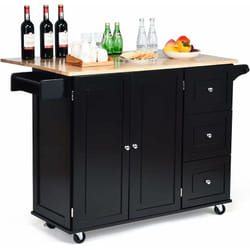 Costway - Desserte sur Roulettes Service de Cuisine de Roulant avec Plans de Travail Rabattable en Bois Armoire de Rangement Noir