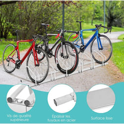 Costway - Râtelier 6 Vélos en Acier Fixation au Sol ou Mur 180x32.5x26CM Résistant aux Intempéries Antirouille Ecole Commerce Argent