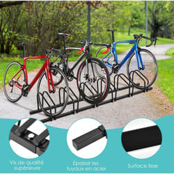 Costway - Râtelier 6 Vélos en Acier Fixation au Sol ou Mur 180x32.5x26CM Résistant aux Intempéries Antirouille Ecole Commerce Noir