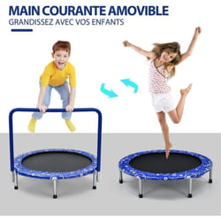 Trampoline Enfants Pliable ø 92 cm avec Housse de Sécurité Matelassée et Poignée Recouverte Intérieur 150 kg Bleu - Costway