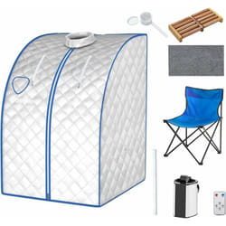 Cabine de Sauna Maison Portable Capacité 3L avec Télécommande Tabouret,Rouleau de Massage 9 Options de Minuterie Argent - Costway