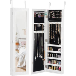 Armoire à Bijoux Murale/Porte avec Miroir Pleine Longueur, 16 Crochets pour Colliers Bracelets, 2 Etagères pour Boucles d'Oreilles, 60 Emplacements