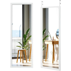 Costway - Miroir Mural Suspendu, Miroir de Porte 120 x 37 cm avec Crochets de Suspension, pour Chambre, Salon, Vestiaire Blanc