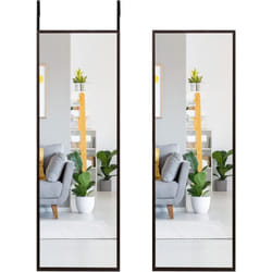 COSTWAY Miroir à Suspendre sur Porte avec Crochets de Suspension Réglables en Hauteur, Idéal pour Gain de Place 36,5 x 107 CM (Brun)