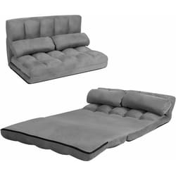 Costway - Canapé de Sol Ajustable, Canapé-Lit Paresseux Pliable à 6 Positions avec Housse en Tissu Détachable, Daim Durable et 2 Oreillers pour