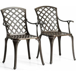 COSTWAY Lot de 2 Chaises de Salle à Manger Polyvalentes en Fonte d'Aluminium Dossier/Assise Ajourés avec Accoudoirs Supporté 110 kg