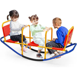 Costway - Bascule pour 3 Enfants Balançoire à bascule en Métal Tape-Cul avec Poignées 3 - 8 Ans Jouet pour Intérieur Extérieur