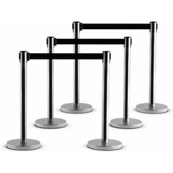 Costway - 6 Poteaux de Guidage Guide File avec 3 Sangles Rétractable 2 m en Acier Inoxydable pour Aéroport, Théâtres, Cinéma Noir