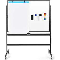 Costway - Tableau Blanc Magnétique 90x120cm Réversible à 360° Réglable en Hauteur avec 4 Roulettes Effaçable à Sec Aimants 6 Marqueurs