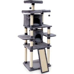 Costway - Arbre à Chat Griffoir 60x50x170 cm avec Poteaux Planche à Gratter 3 Perchoirs en Peluche 2 Niches 3 Peluches Suspendues