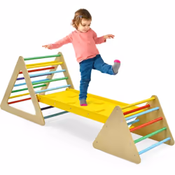 L'ensemble de jeux d'escalade 3-en-1 comprend 2 échelles triangulaires et 1 rampe. La rampe à deux faces permet aux enfants d ...