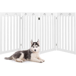 Barrière Autoportante pour Chien 4 Panneaux en Bois Charnières Métalliques à 360° sans Perçage pour Maison Escaliers Blanc - Costway