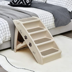 Escalier pour Chien Pliant à 4 Marches en Plastique Charge 60KG 64 x 39 x 49 cm Feutre Doux Chiens et Chats Beige - Costway