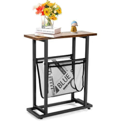 Costway - Table d'Appoint de Style Industriel, Bout de Canapé Étroite à 2 Niveaux avec Porte-revues en Maille, Piètement en Fer et Patins Réglables,
