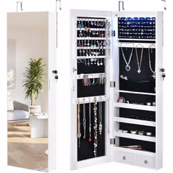 Le grand miroir offre une vue complète de la tête aux pieds pour votre maquillage et votre habillage. 4 étagères, 2 tiroirs e ...