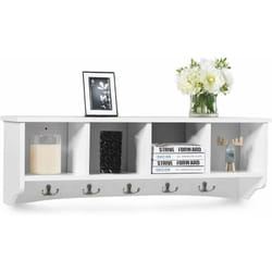 Porte-Manteau Mural avec 4 Compartiments et 5 Crochets Doubles-Tête de Style Moderne 72 x 15,5 x 23 cm Blanche - Costway