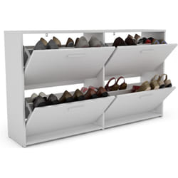 Costway - Meuble à Chaussures Entrée, Meuble à Chaussures en Bois avec 4 Portes Rabattables et 4 Compartiments à 2 Niveaux, Design Étroit, 134 x 29 x