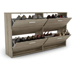 Costway - Meuble à Chaussures Entrée, Meuble à Chaussures en Bois avec 4 Portes Rabattables et 4 Compartiments à 2 Niveaux, Design Étroit, 134 x 29 x