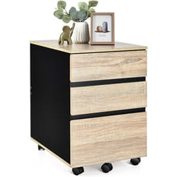 Caisson de Bureau Rangement Bureau sur Roulettes 3 Tiroir pour Feuilles A4, Lettre, Légal, Dossiers et Documents, 53x39x58cm - Costway