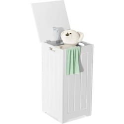 Costway - Panier à Linge avec Couvercle 35 l Corbeille à Linge Rectangulaire avec Charnière en Métal et Poignée Latérale Style Contemporain pour