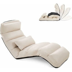 COSTWAY Fauteuil Relax Salon en Faux Daim Pliable, Réglable sur 5 Positions Chaise de Relaxation Rembourrée Fauteuil Sol pour Salon, Mobilier de