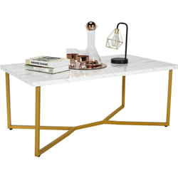 Costway - Table Basse Imprimée Marbre 107 x 60 x 45.5 cm (l x l x h) Moderne Piètement Métal Doré avec Patins Ajustables pour Salon