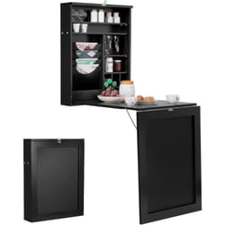 Bureau Mural Rabattable, Table Murale Pliable avec Compartiments Intégrés et Plateau Inscriptible, 87 x 60 x 150 cm Noir - Costway