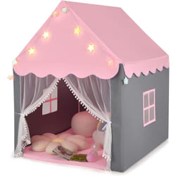 Costway - Tente de Jeux Enfants, Château de Princesse Tente Intérieure avec Tapis Lavable, Lumières Étoiles, 105 x 121 x 136 cm, Rose