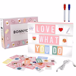 Boîte lumineuse - BONNYCO - Light Box Rose - 400 Lettres et Emojis - Décoration Maison - LED