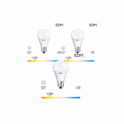 Ampoule LED E27 10W lumière équivalente à 60W. Teinte de lumière : Blanc Chaud 3200K - angle d'éclairage à 220°. Flux lumineu ...