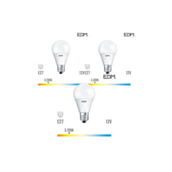 Ampoule LED E27 12V 10W Ronde A60 équivalent à 60W - Blanc Chaud 3200K Lot de 3
