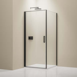 Paroi de douche d'angle en verre véritable nano de 8mm NT416 - en option : couleur des profilés et dimensions Noir, 100 cm, 90 cm - Bernstein