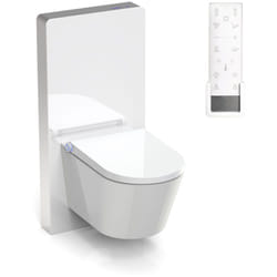 Bernstein - Pack wc japonais + Module sanitaire Blanc, Toilettes suspendu lavant + télécommande, jet douche, séchoir air chaud, filtre à odeurs,