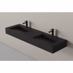 Lavabo double TWG16 en fonte minérale Solid Stone - couleur au choix La surface d'écoulement biseautée et l'écoulement invisi ...